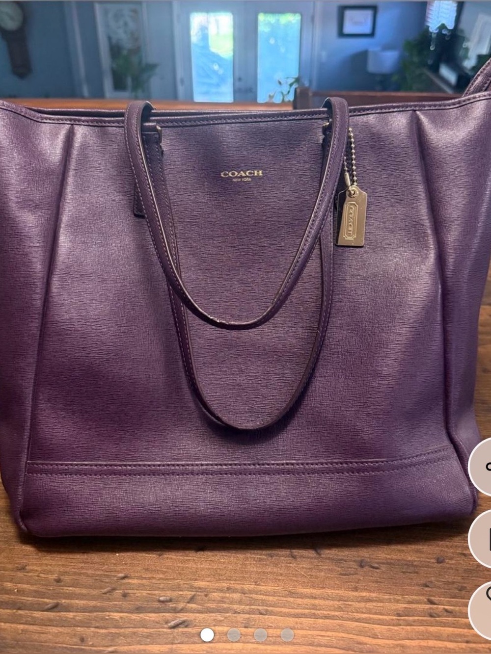 Coach Plum Leather Tote with Gold Tag